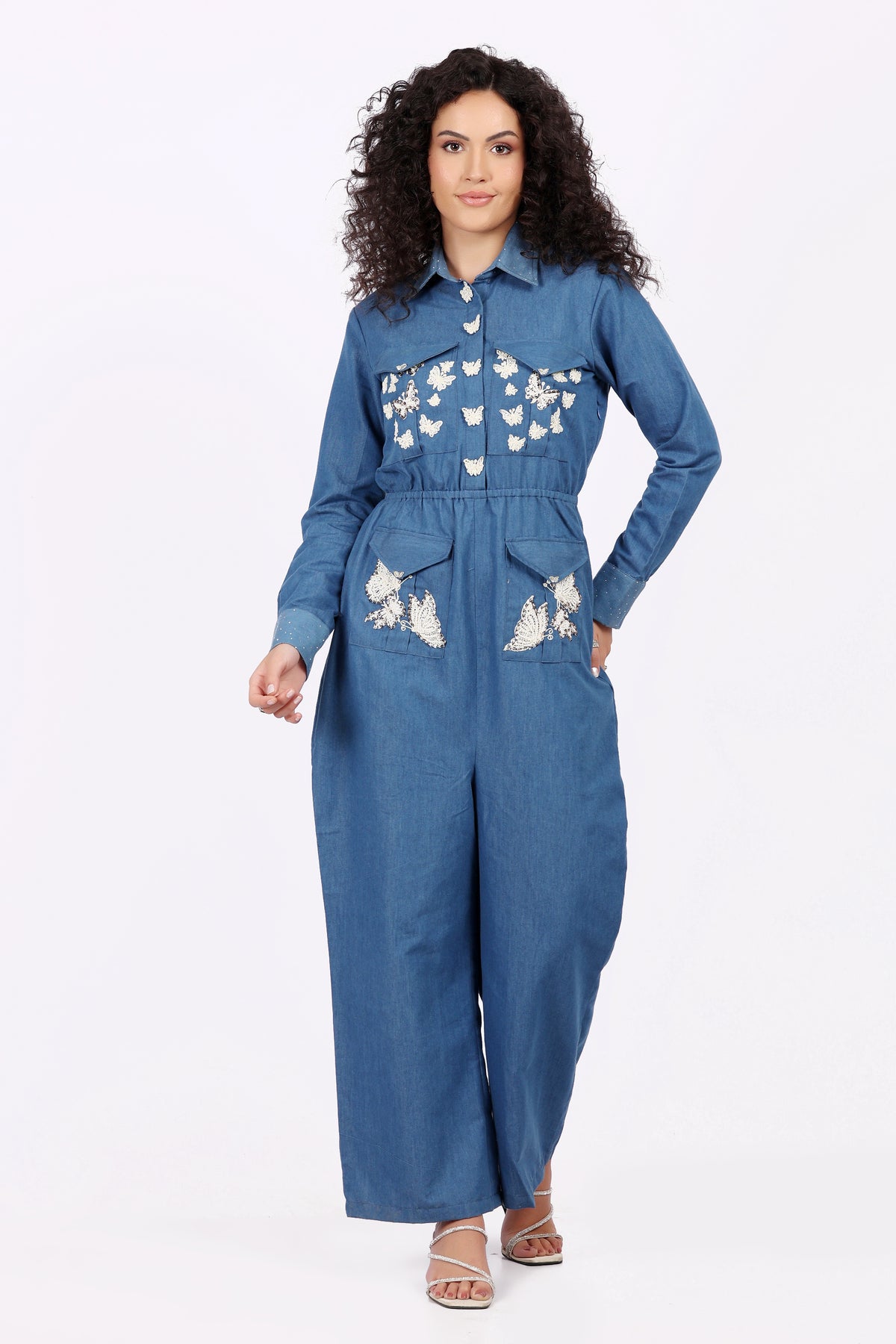 Denim Jumpsuit with Dori Kadai and Bead Work