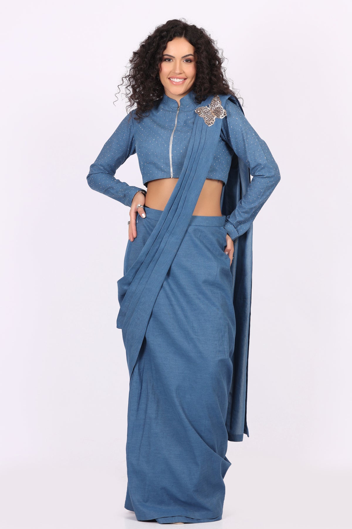 Drape Saree with Full Sleeves Blouse