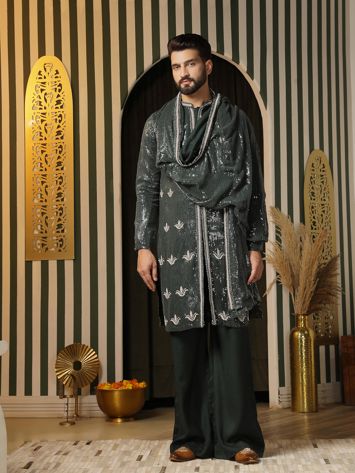 Forest Green Embroidered Kurta Set