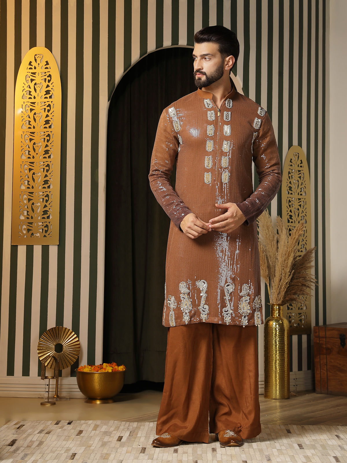 Gold Embroidered Kurta Set