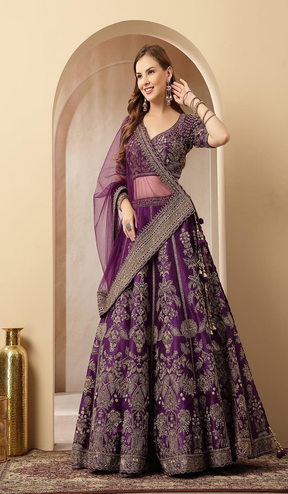 Noor-E-Banaras Purple Pre-Draped Lehenga Set
