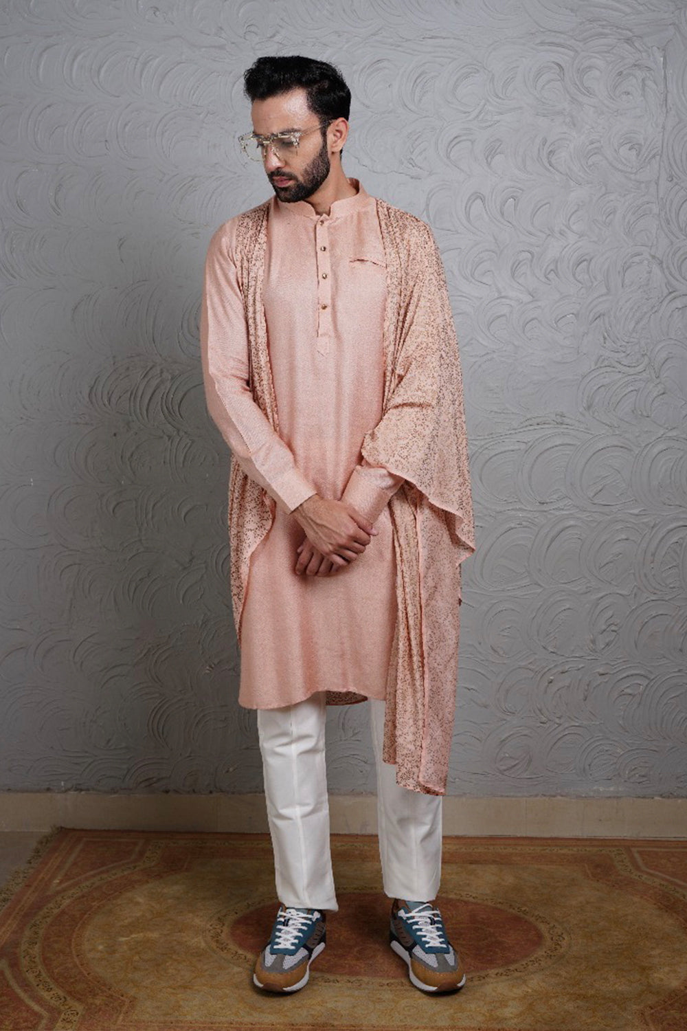 Powder Pink Kurta With Attached Drape
