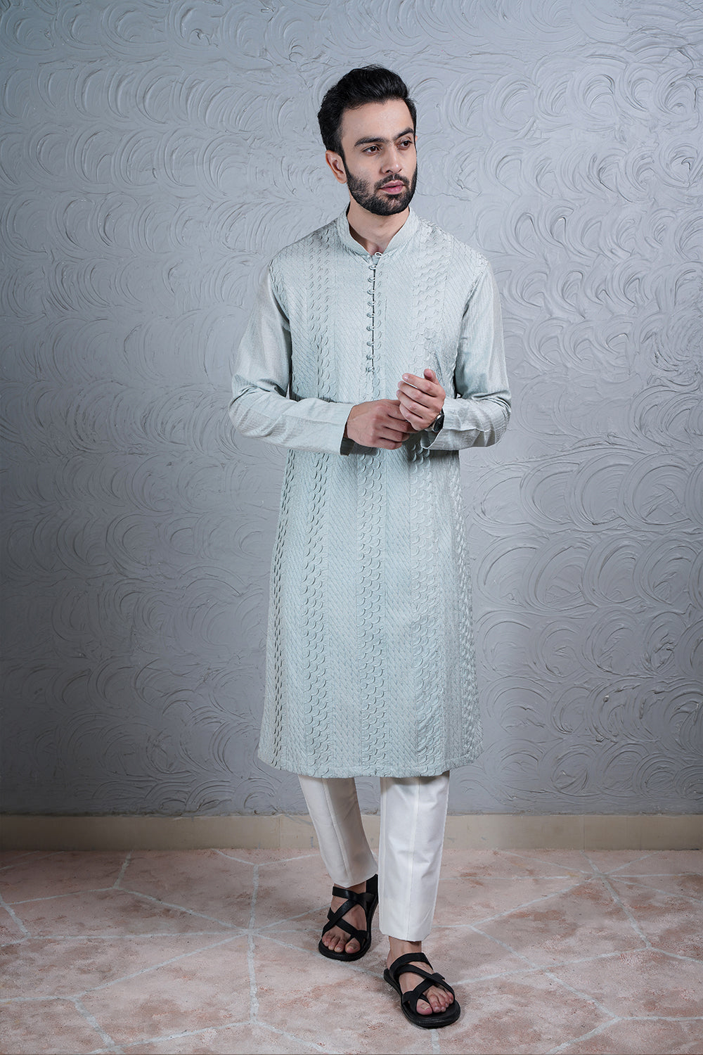Duckegg Blue Pintex Kurta With Offwhite Pant