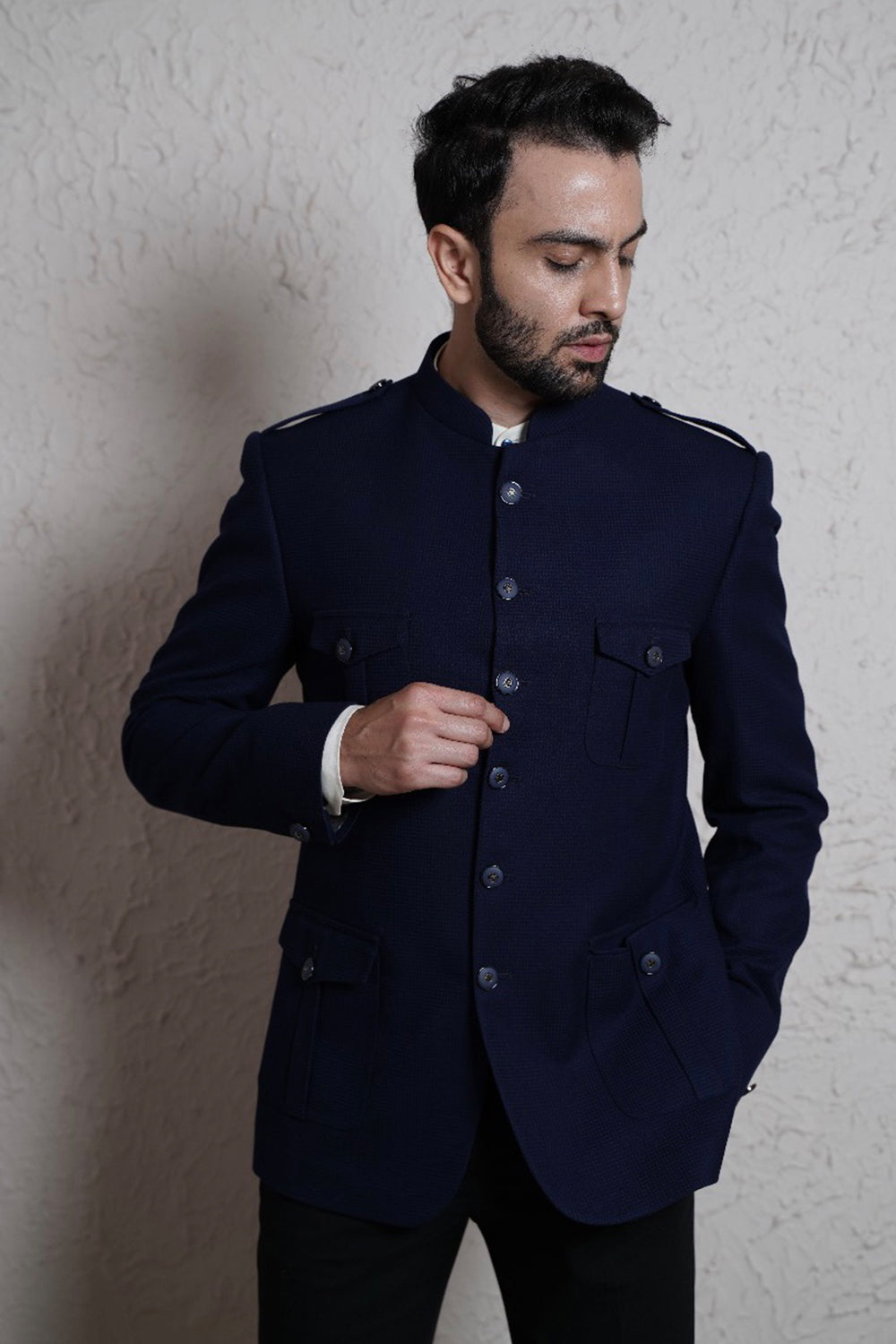 Embroidered Indowestern With White Box Pants