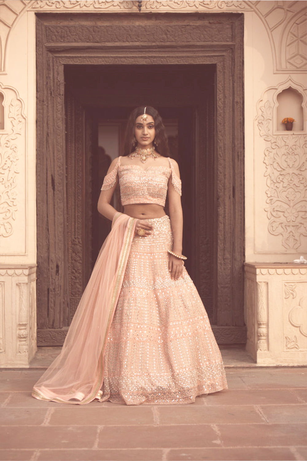 Baby Pink Mirror Work Lehenga