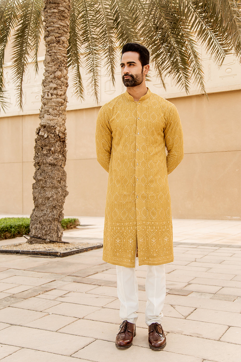 Ochre Lucknowi Kurta Set