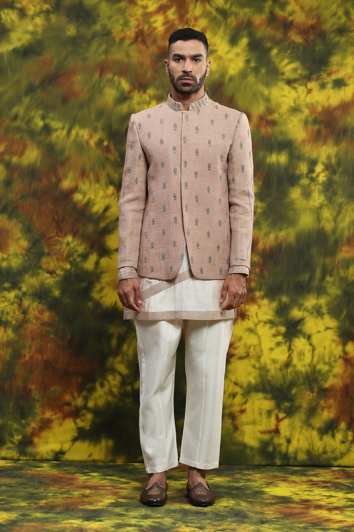 Handloom Bandhgala With Pintuck Kurta And Bottom