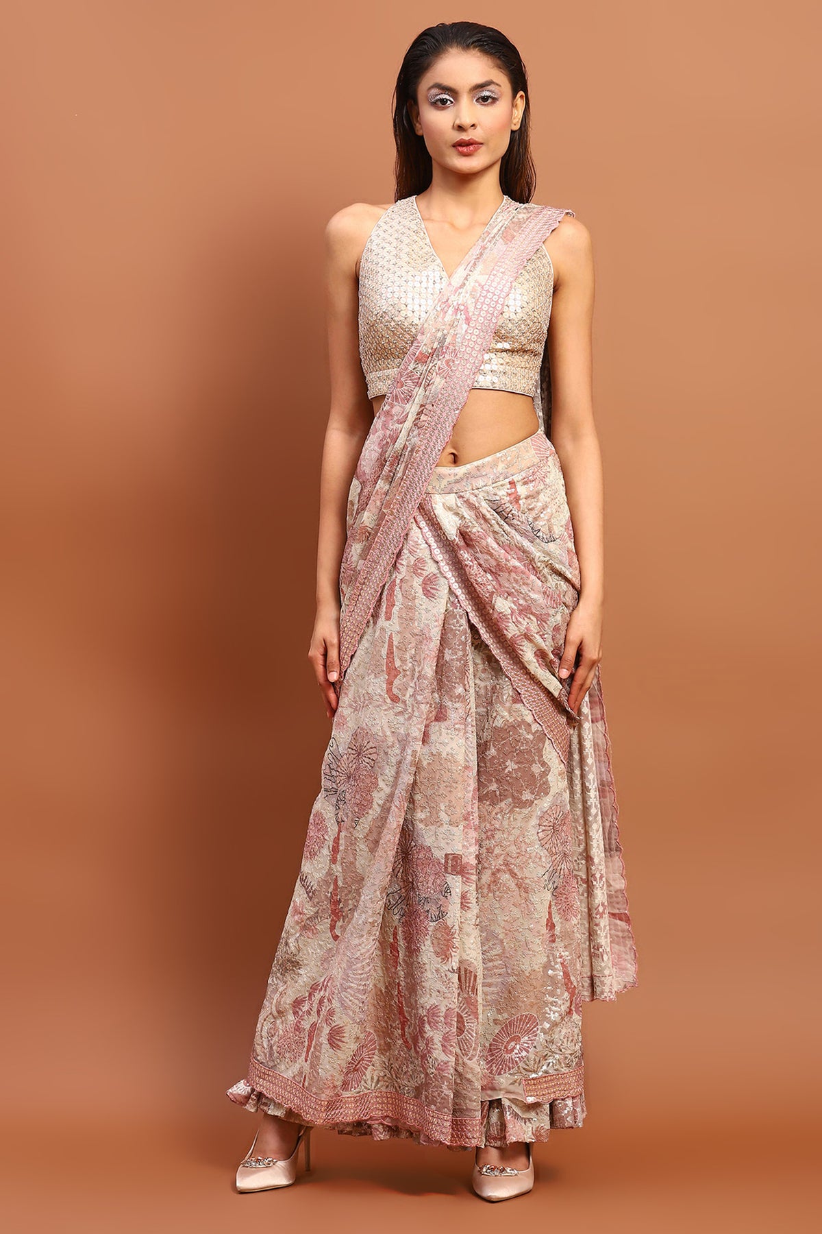 Two Piece Drape Saree Set