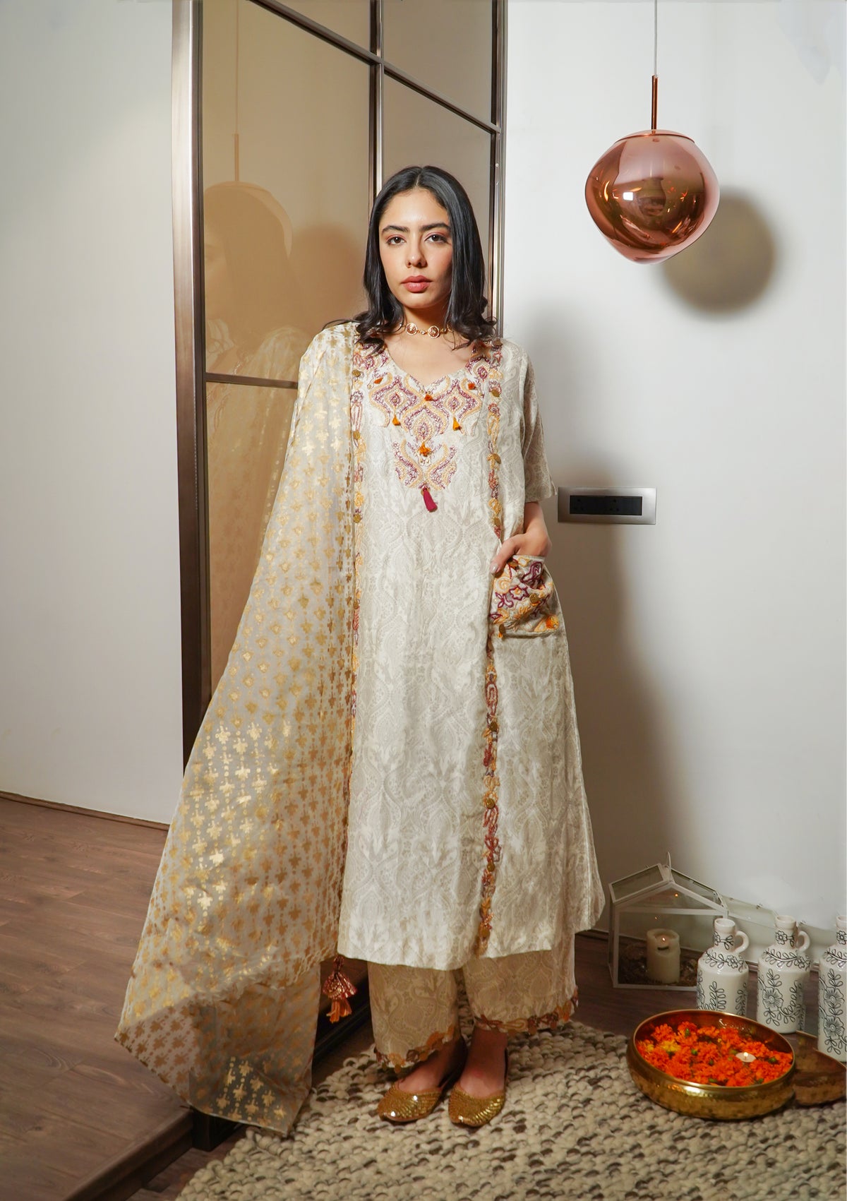 Ivory Self Printed Suit