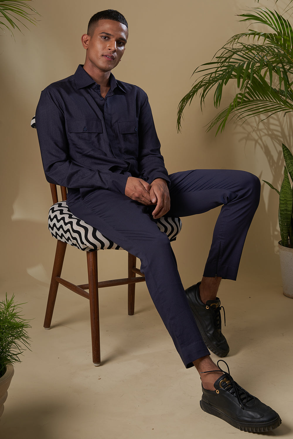 Deep Blue Cotton Lycra Co-Ord Set