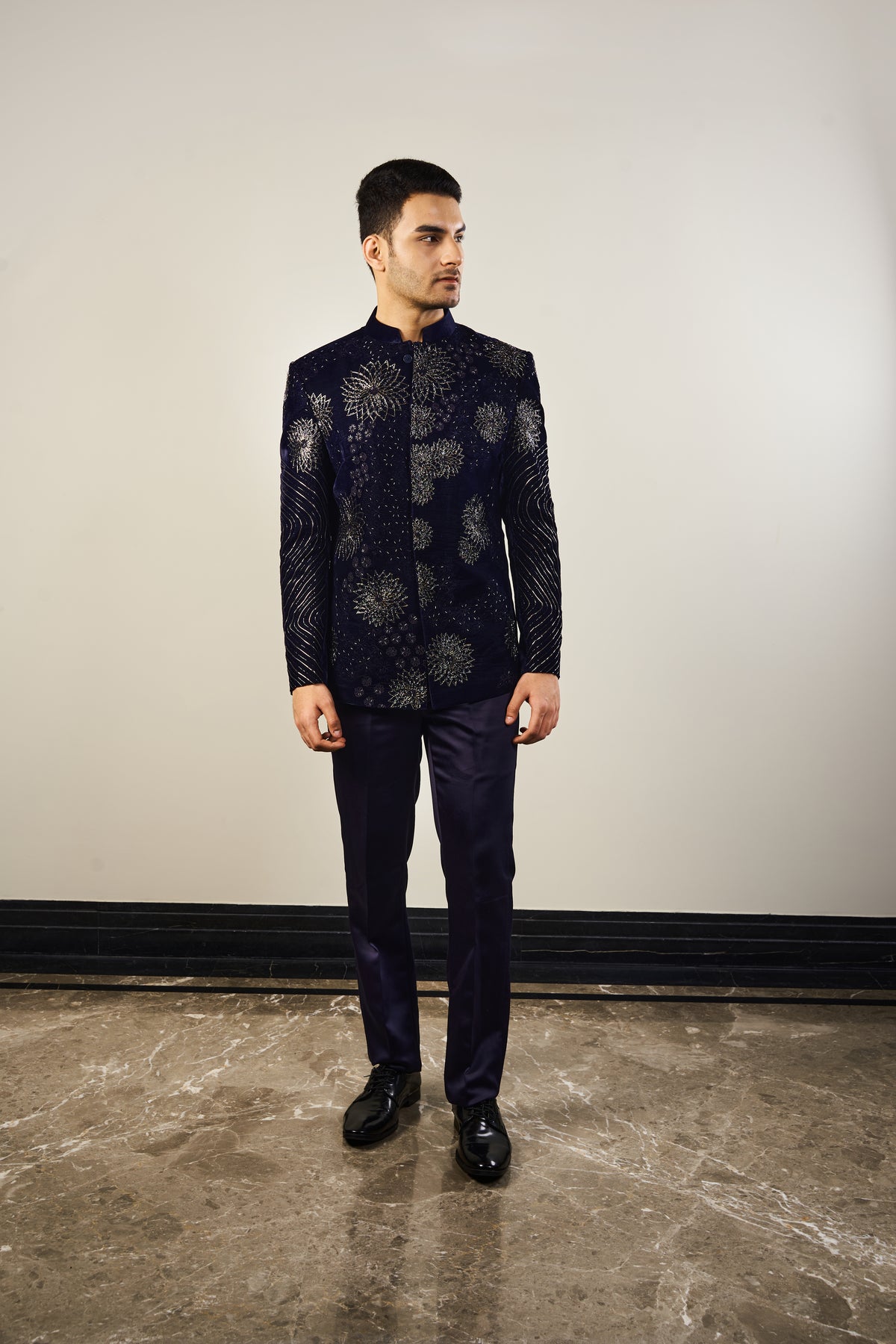 This navy blue velvet  jodhpuri